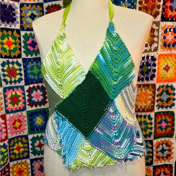 Handmade Reversible Crochet Wrap Halter Top - Picture 9 of 13